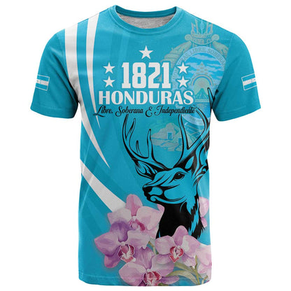 Personalized Honduras Independence Day T-Shirt With White Tailed Deer Graphic Tee