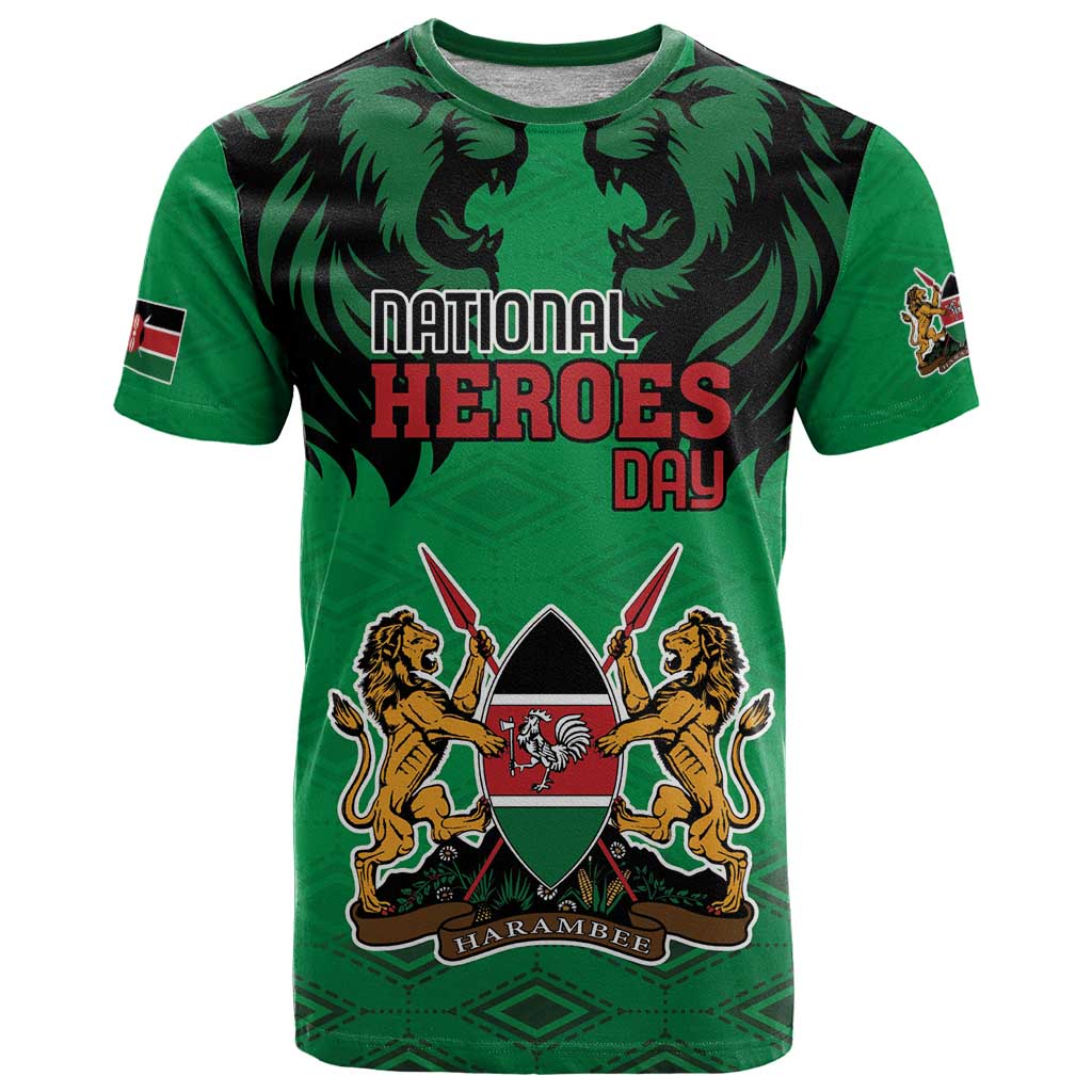 Kenya National Heroes Day T-Shirt Mashujaa With Lion Head And Coat Of Arms Graphic Tee