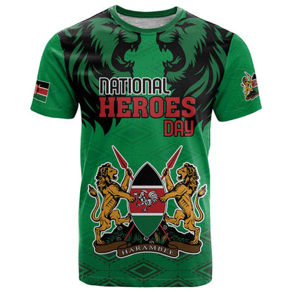 Kenya National Heroes Day T-Shirt Mashujaa With Lion Head And Coat Of Arms Graphic Tee