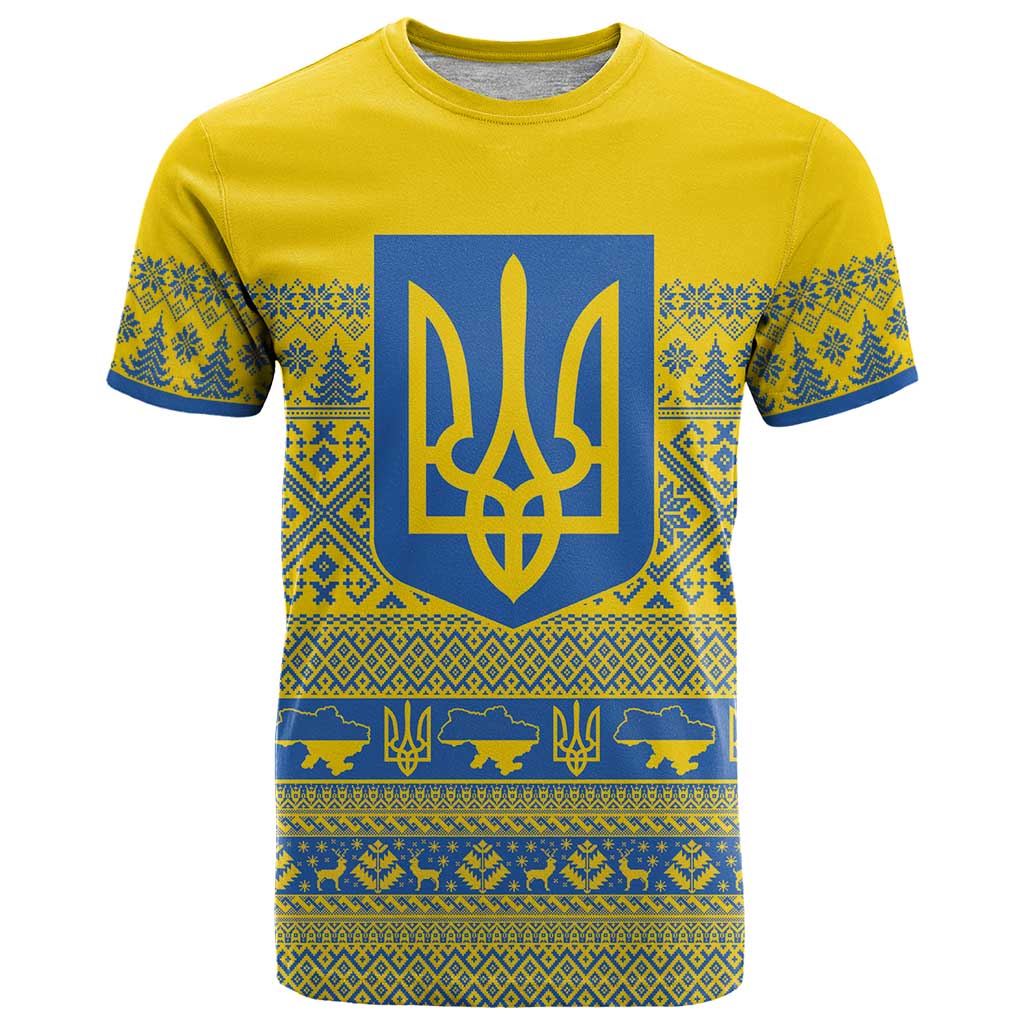 Ukraine Trident Christmas T-Shirt Vyshyvanka Patterns Graphic Tee