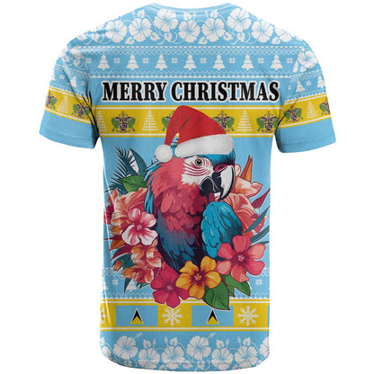 Saint Lucia Christmas T-Shirt Saint Lucian Parrot With Hibiscus Flowers Graphic Tee