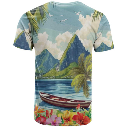 Pitons Saint Lucia T-Shirt Hibiscus Flowers Graphic Tee