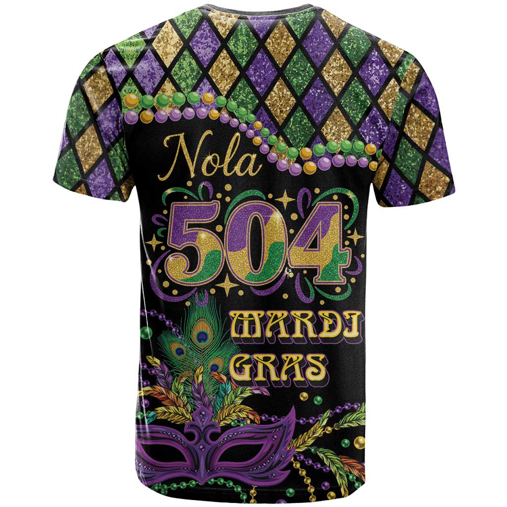 Mardi Gras 504 Nola New Orleans T-Shirt Mask Up Beads Out Graphic Tee