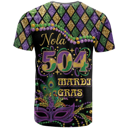 Mardi Gras 504 Nola New Orleans T-Shirt Mask Up Beads Out Graphic Tee