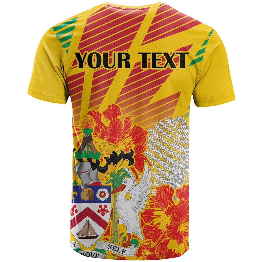 Personalized Saint Kitts and Nevis Poinciana Flowers T-Shirt With Coat Of Arms Graphic Tee