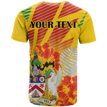 Personalized Saint Kitts and Nevis Poinciana Flowers T-Shirt With Coat Of Arms Graphic Tee