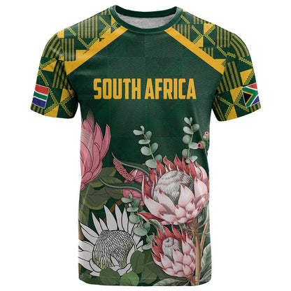 Personalized South Africa King Protea T-Shirt With Kente Patterns Graphic Tee