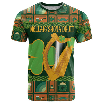 Personalized Ireland Christmas T-Shirt Irish Harp With Lucky Shamrock Graphic Tee