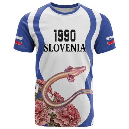 Custom Slovenia Independence Day T-Shirt The Olm With Carnation Flowers Graphic Tee