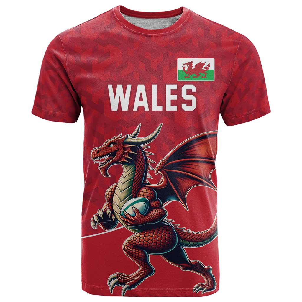 Custom Wales Rugby T-Shirt Welsh Dragon Mascot Red Version Graphic Tee