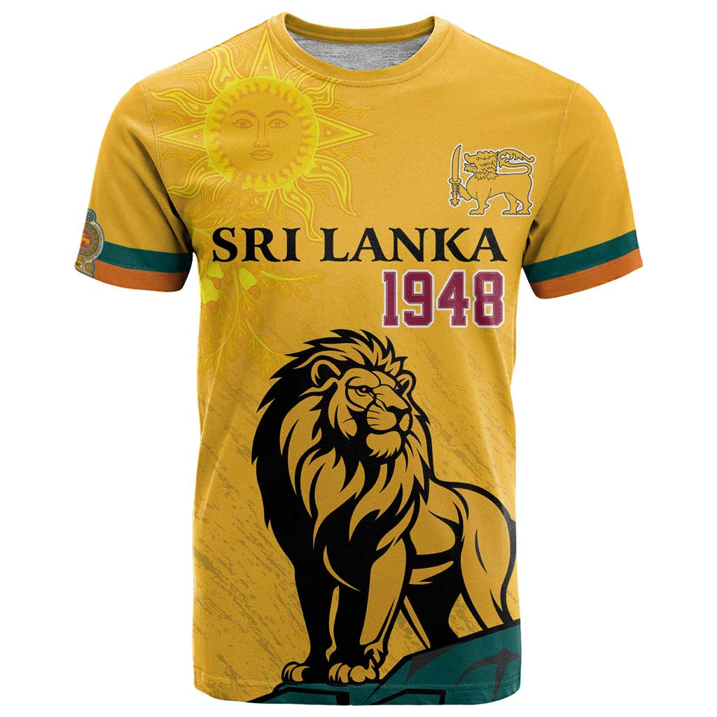 Personalized Sri Lanka Independence Day 1948 T-Shirt Lion With Traditional Sun Face Graphic Tee