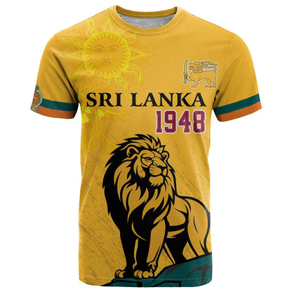 Personalized Sri Lanka Independence Day 1948 T-Shirt Lion With Traditional Sun Face Graphic Tee