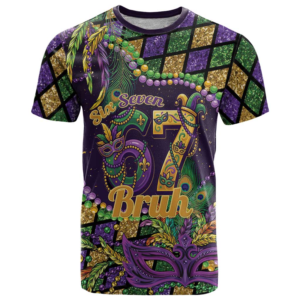 Six Seven Mardi Gras T-Shirt 67 Carnival Mask Beads Graphic Tee
