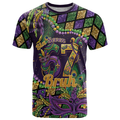 Six Seven Mardi Gras T-Shirt 67 Carnival Mask Beads Graphic Tee