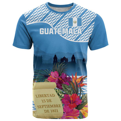 Personalized Guatemala Independence Day T-Shirt With Tropical Flower Graphic Tee