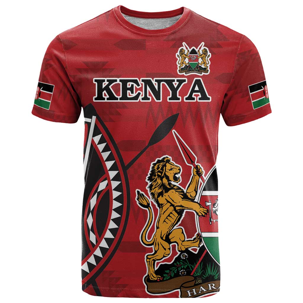 Personalized Kenya Coat Of Arms T-Shirt Ethnic Seamless Pattern Graphic Tee
