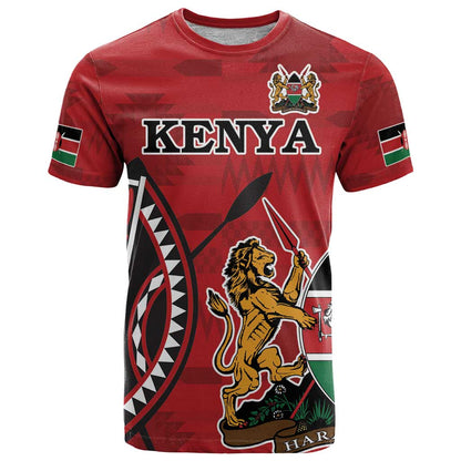 Personalized Kenya Coat Of Arms T-Shirt Ethnic Seamless Pattern Graphic Tee
