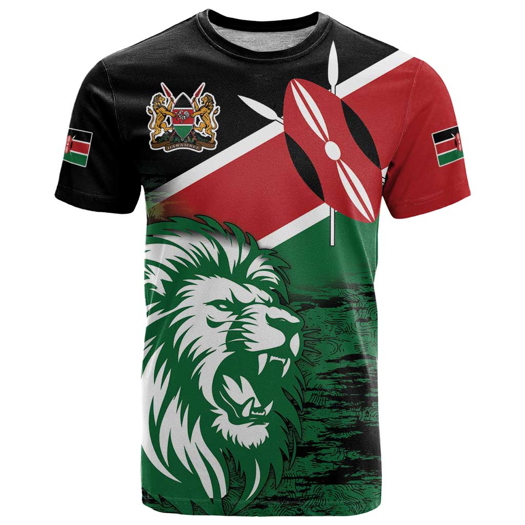 Kenya Lion Head T-Shirt Flag Style Graphic Tee