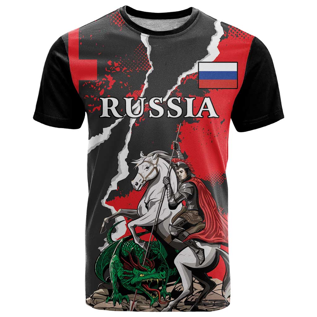 Russia Knight Fighting With Dragon T-Shirt Grunge Style Graphic Tee