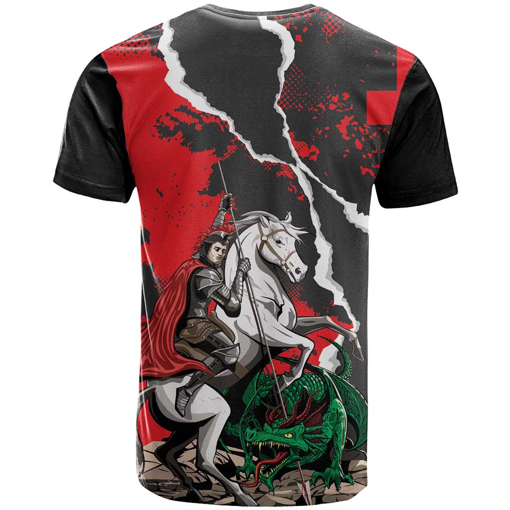 Russia Knight Fighting With Dragon T-Shirt Grunge Style Graphic Tee