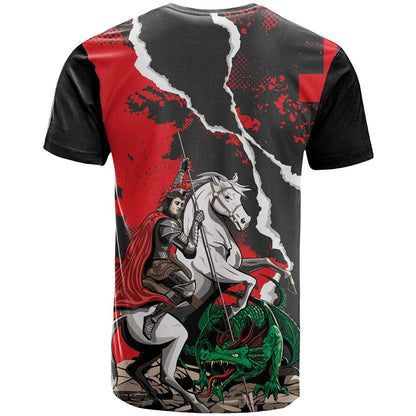 Russia Knight Fighting With Dragon T-Shirt Grunge Style Graphic Tee
