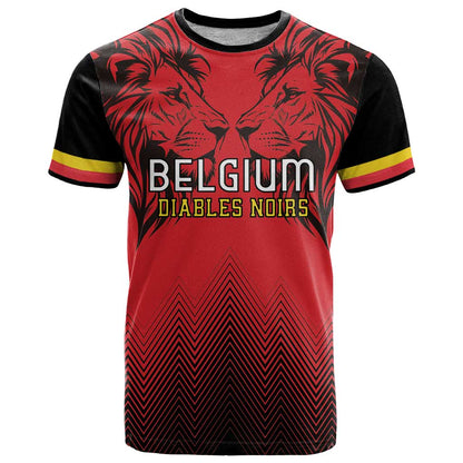 Custom Belgium Rugby T-Shirt Diables Noirs Lion Head Graphic Tee