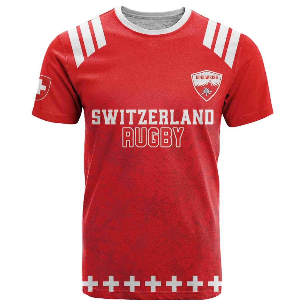 Custom Switzerland Rugby T-Shirt Edelweis Pattern Graphic Tee