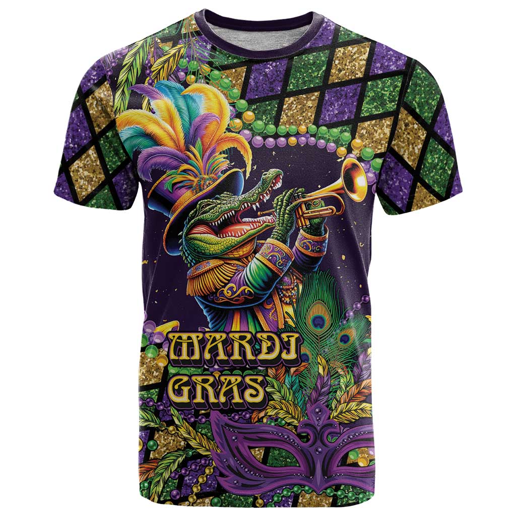 Mardi Gras Alligator T-Shirt Let the Gator Jazz Roll Graphic Tee