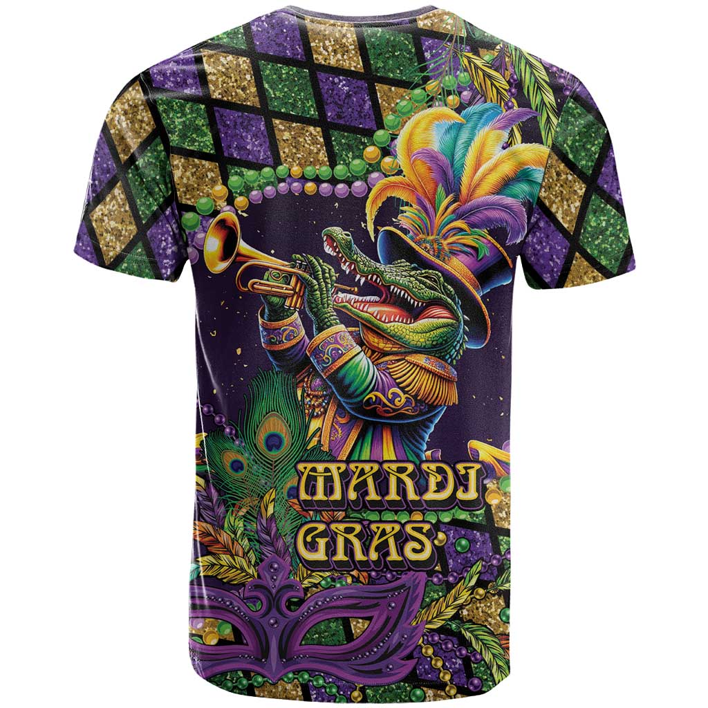 Mardi Gras Alligator T-Shirt Let the Gator Jazz Roll Graphic Tee