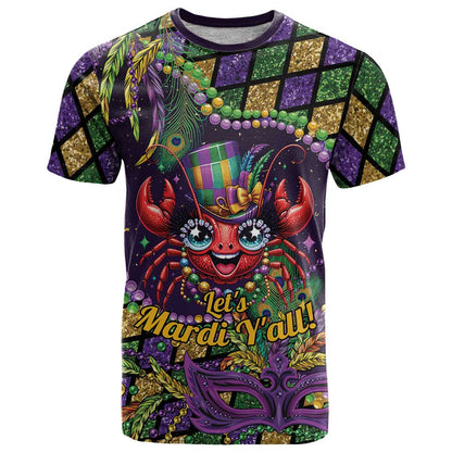 Mardi Gras Crawfish T-Shirt Let's Mardi Y'all Graphic Tee