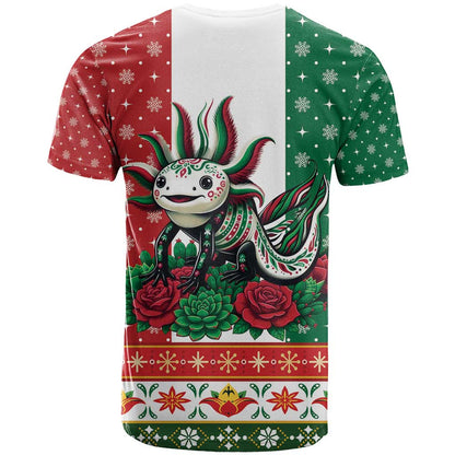 Mexico Christmas T-Shirt Cute Axolotl with Flag Style Graphic Tee