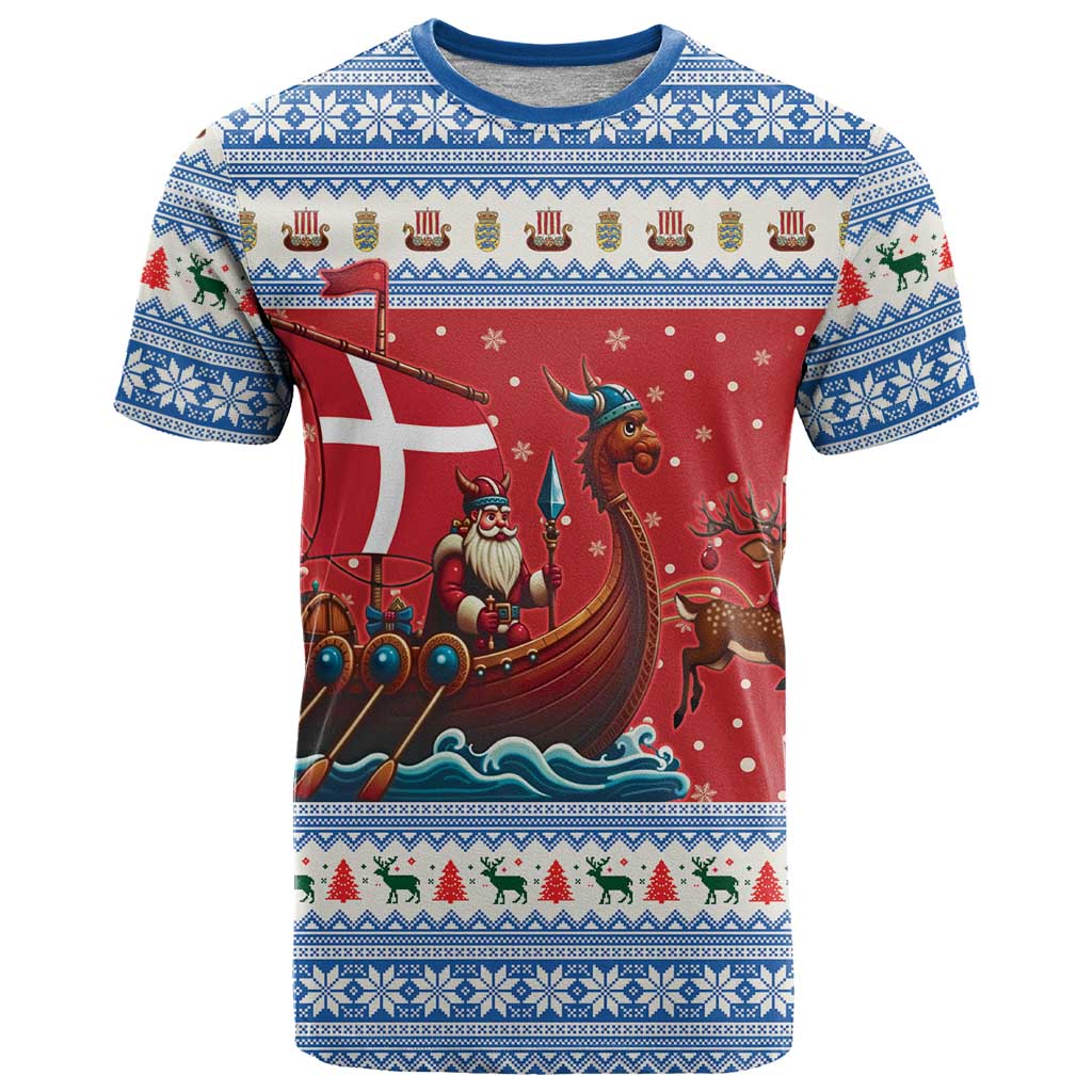 Denmark Viking Santa Christmas T-Shirt Funny Reindeer Norse Xmas Graphic Tee