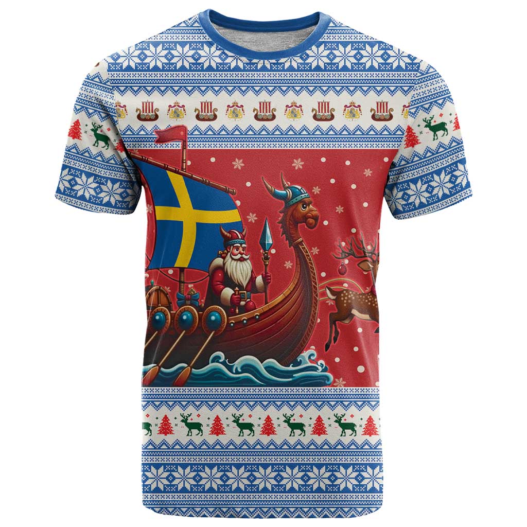 Sweden Viking Santa Christmas T-Shirt Funny Reindeer Norse Xmas Graphic Tee