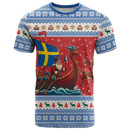 Sweden Viking Santa Christmas T-Shirt Funny Reindeer Norse Xmas Graphic Tee