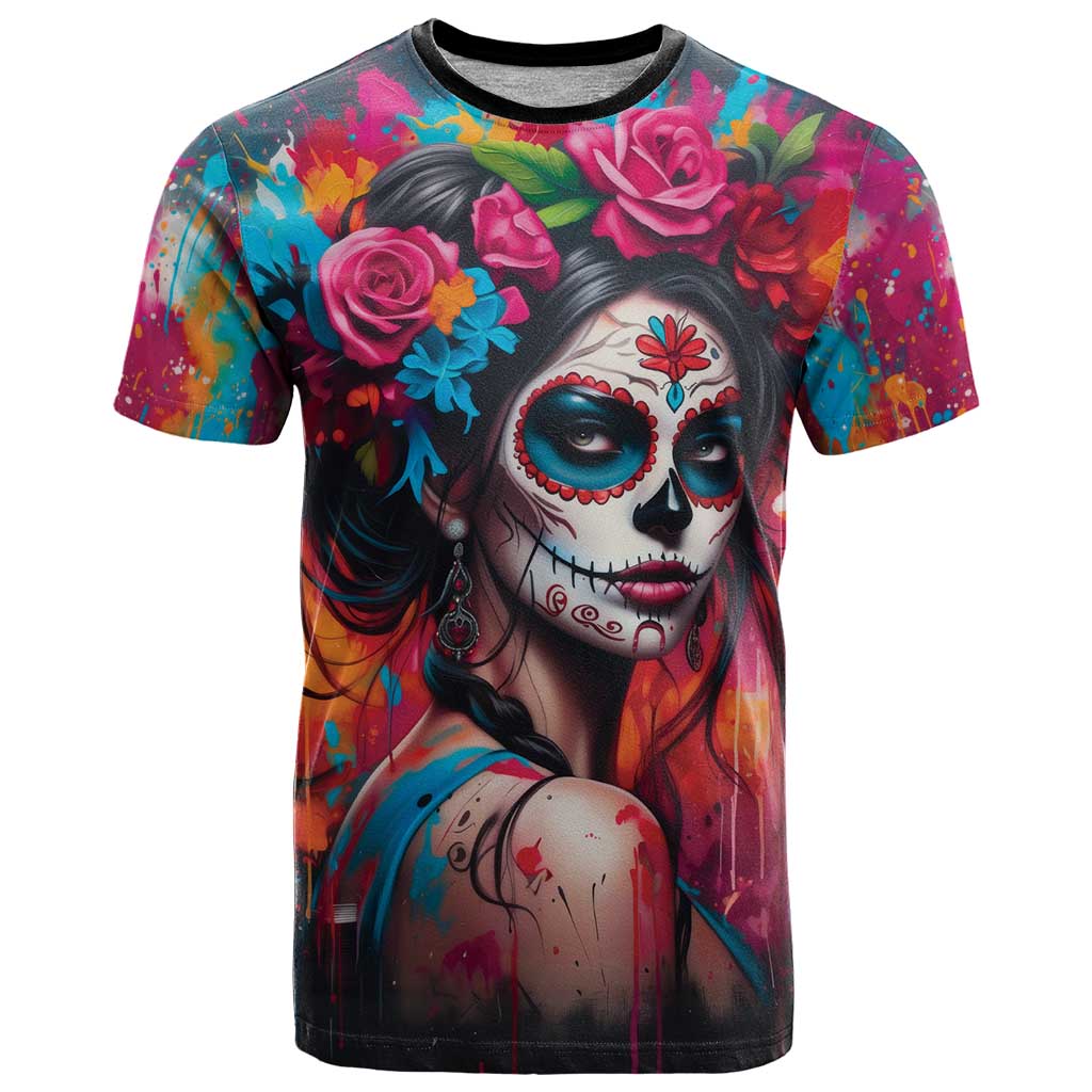 Mexico Day Of The Dead T-Shirt Rose Catrina Goddess Sugar Skull Graphic Tee