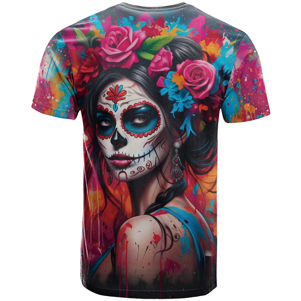 Mexico Day Of The Dead T-Shirt Rose Catrina Goddess Sugar Skull Graphic Tee