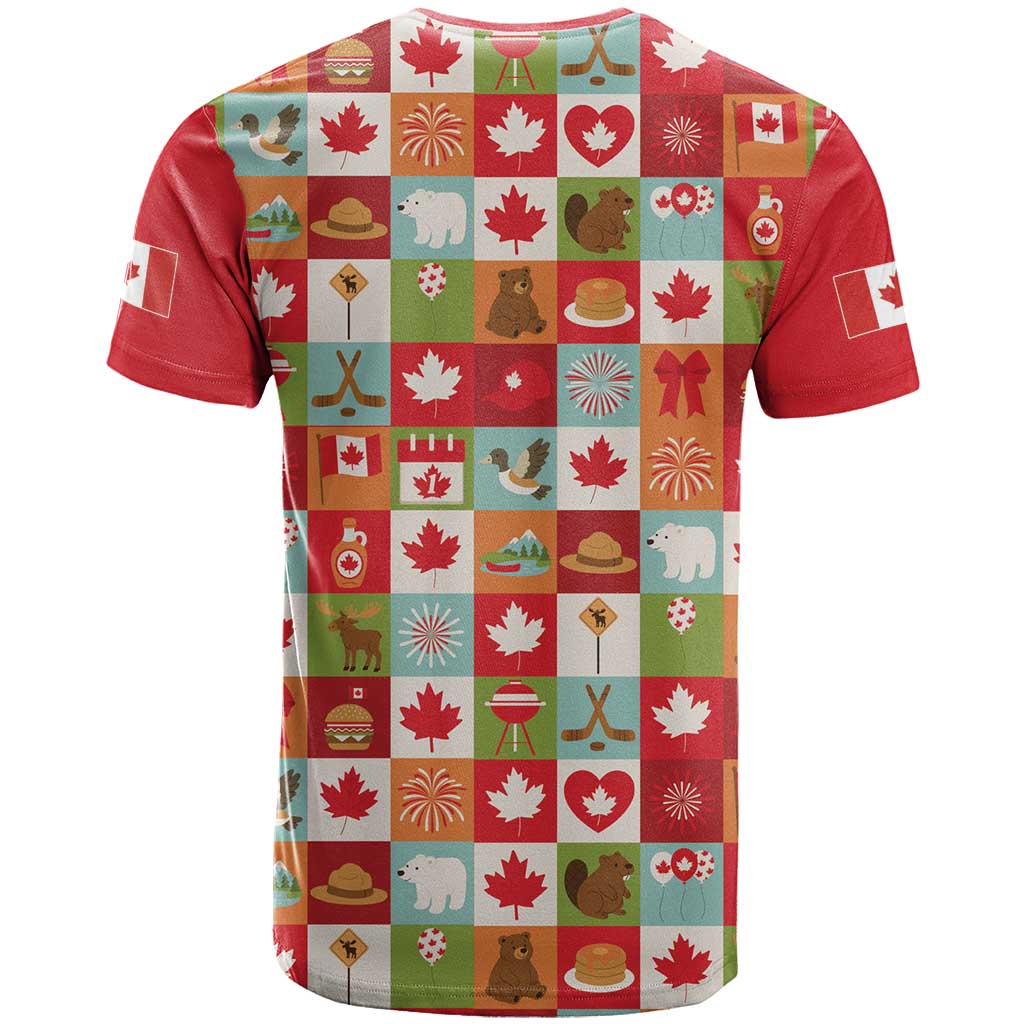 Canada Football T-Shirt Patchwork Icons and Maple Leaf Pattern Graphic Tee