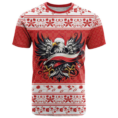 Poland Christmas T-Shirt Polish Eagle with Flag Style Graphic Tee