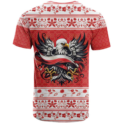 Poland Christmas T-Shirt Polish Eagle with Flag Style Graphic Tee