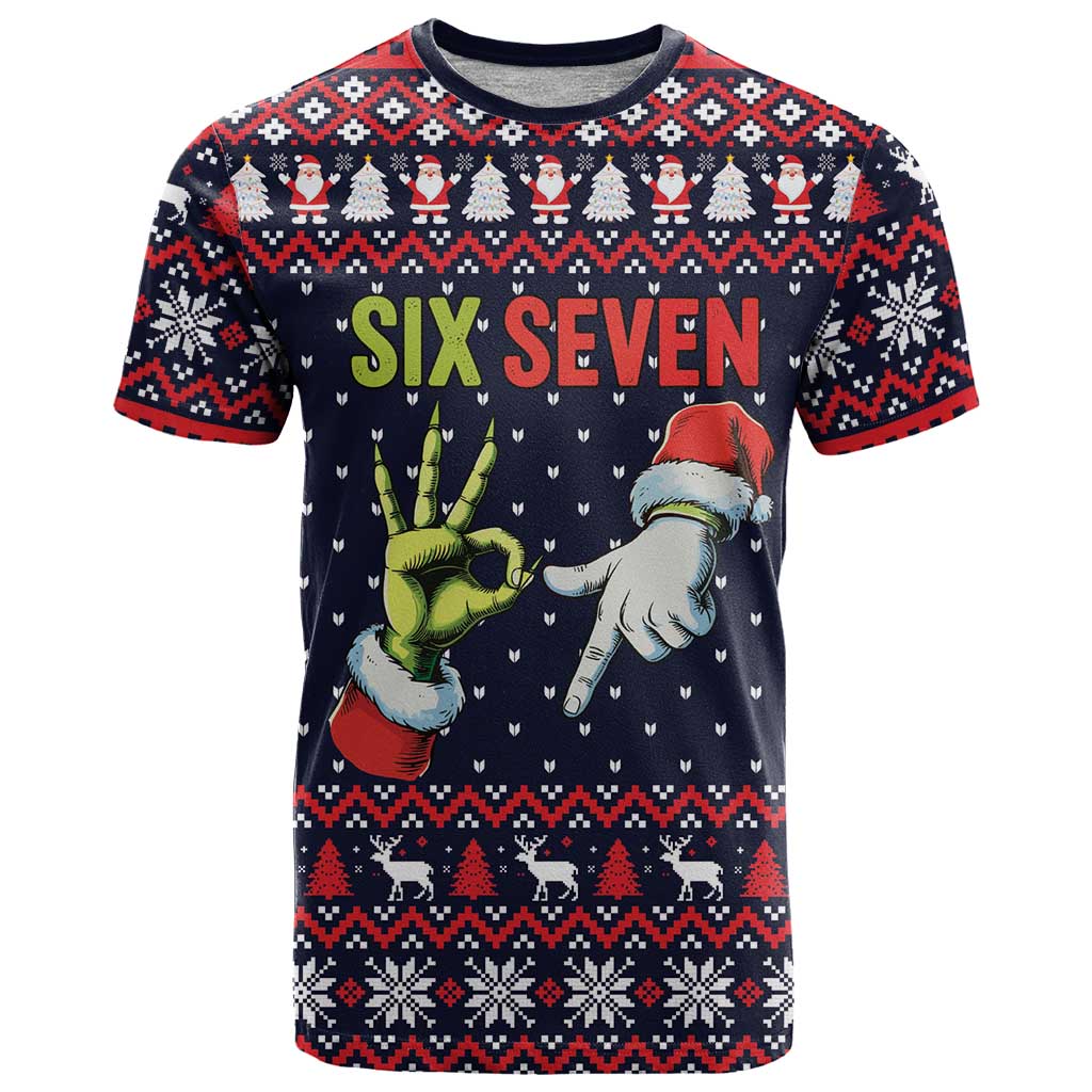Grinch Hand Six Seven Xmas T-Shirt Meme Gen Alpha Slang Graphic Tee