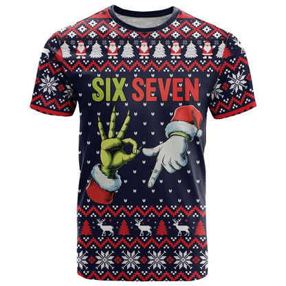 Grinch Hand Six Seven Xmas T-Shirt Meme Gen Alpha Slang Graphic Tee