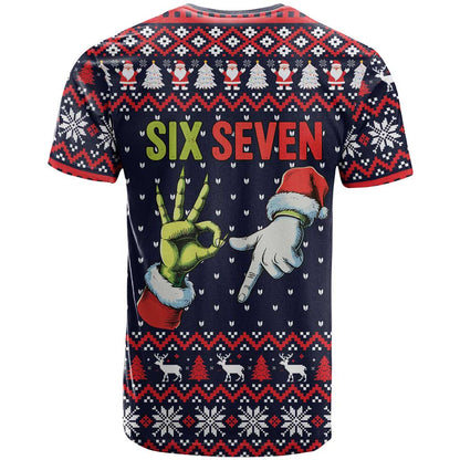 Grinch Hand Six Seven Xmas T-Shirt Meme Gen Alpha Slang Graphic Tee