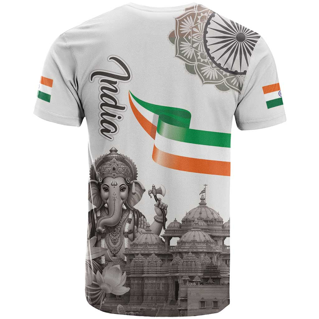 India Ganesha and Akshardham T-Shirt Lord Ganpati Lotus Flag Style Graphic Tee