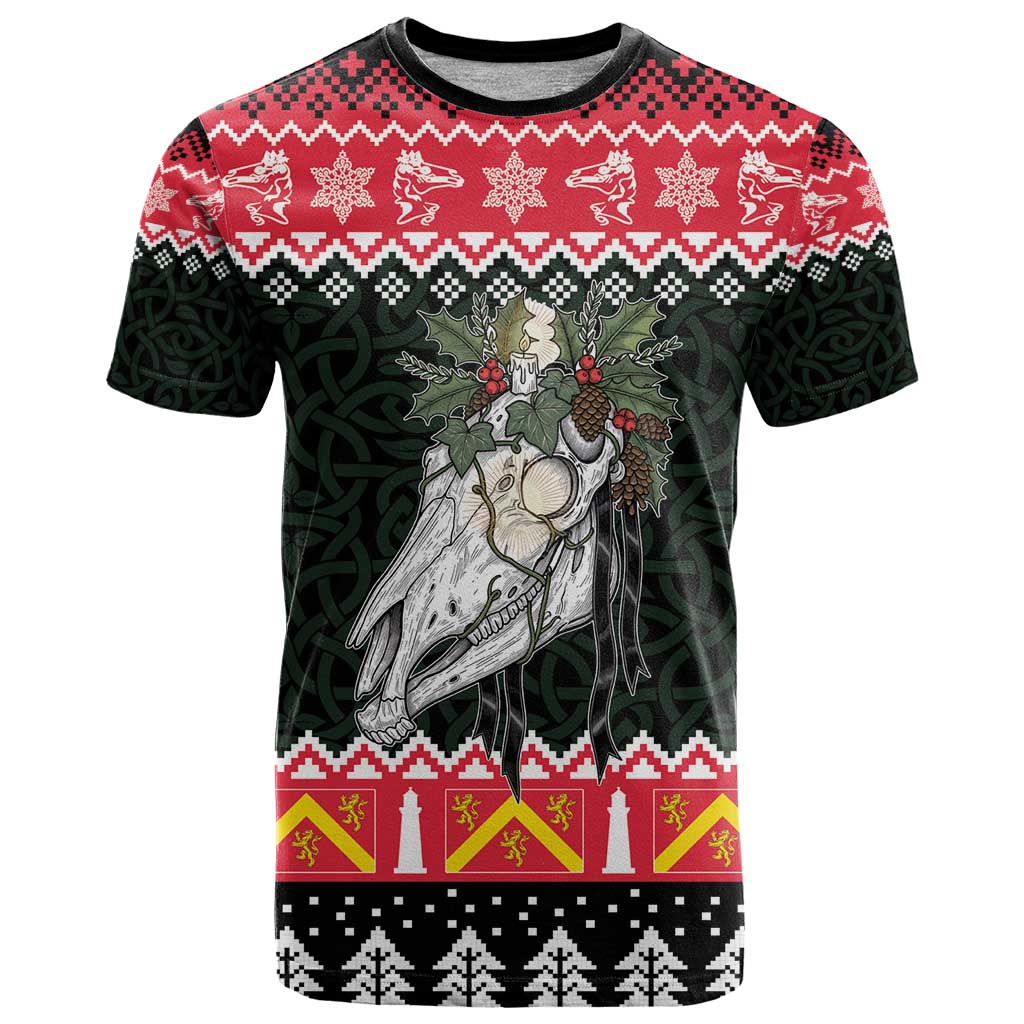 Personalized Anglesey Wales Christmas T-Shirt Mari Lwyd Celtic Knot Style Graphic Tee