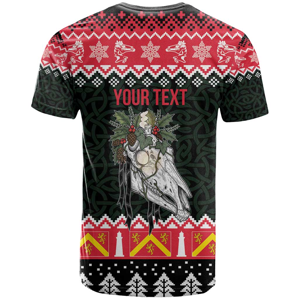 Personalized Anglesey Wales Christmas T-Shirt Mari Lwyd Celtic Knot Style Graphic Tee