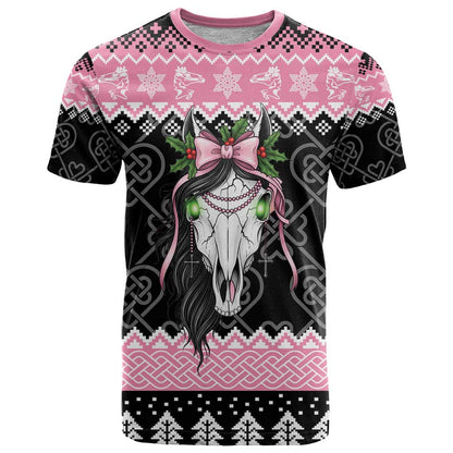 Anglesey Wales Christmas T-Shirt Pink Mari Lwyd Welsh Celtic Knot Graphic Tee
