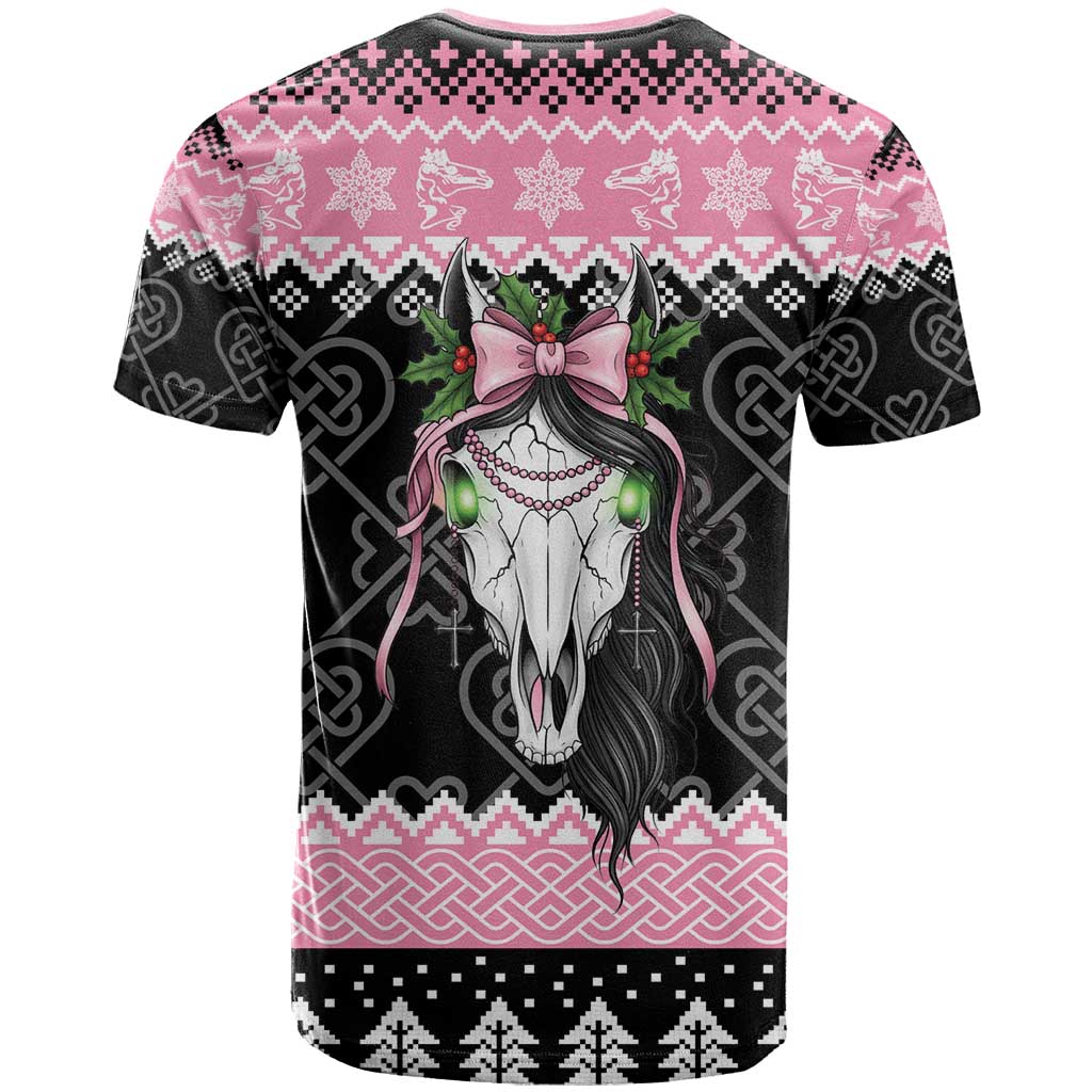 Anglesey Wales Christmas T-Shirt Pink Mari Lwyd Welsh Celtic Knot Graphic Tee