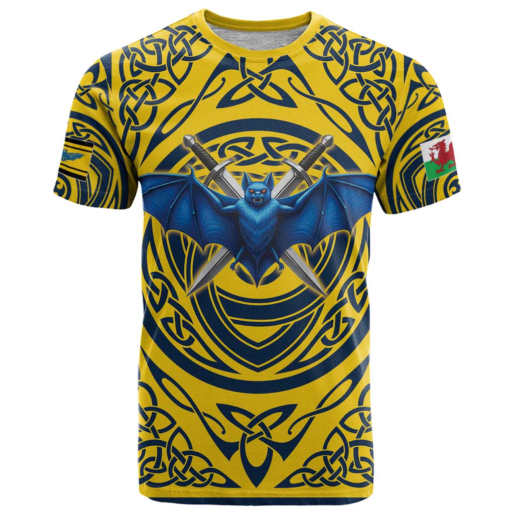 Personalized Brecknockshire Wales T-Shirt Welsh Celtic Bat And Swords Design Graphic Tee