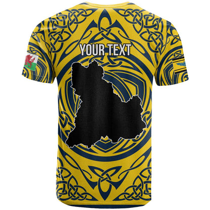 Personalized Brecknockshire Wales T-Shirt Welsh Celtic Bat And Swords Design Graphic Tee