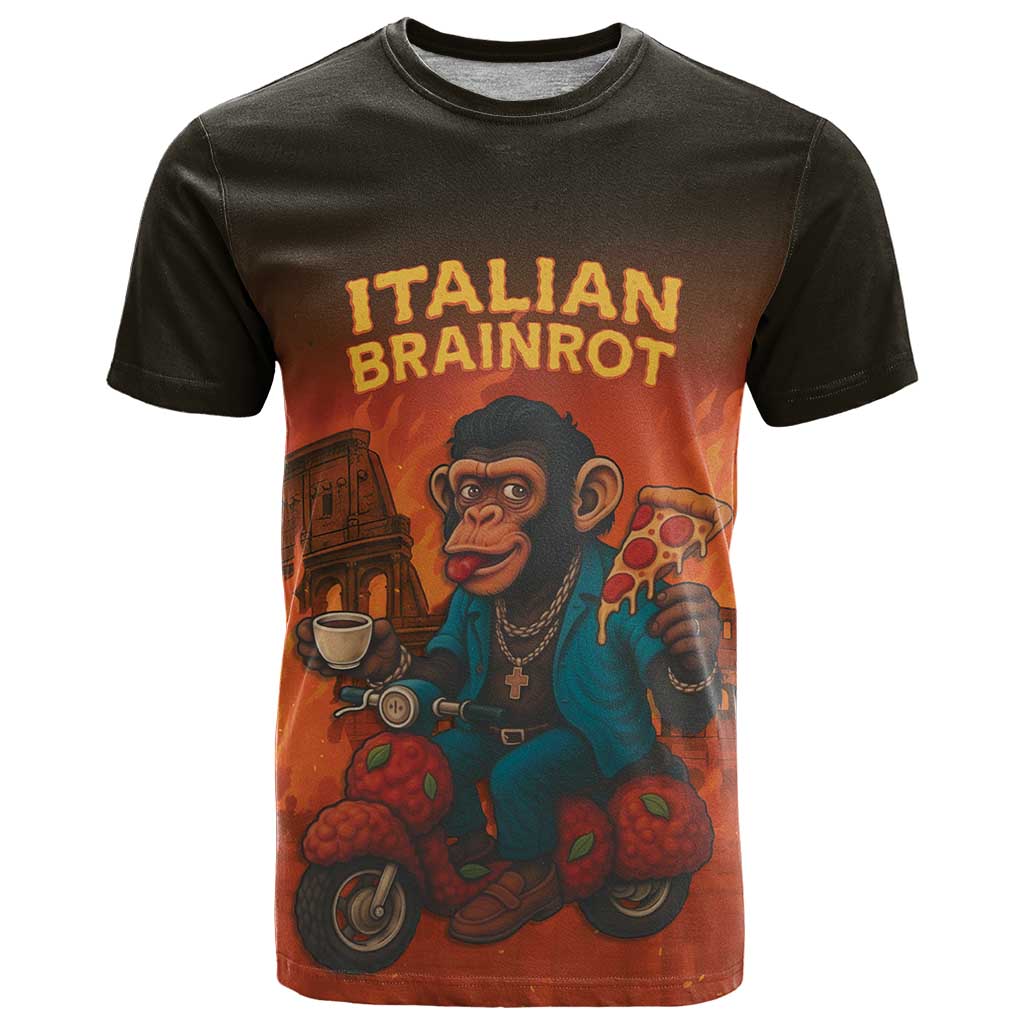 Italian Brainrot Meme T-Shirt Chaotic Chimp Mobster Vespa Ride Graphic Tee
